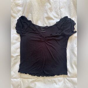 Urban Outfitters Lettuce Edge Ribbed Short Sleeve Black Top